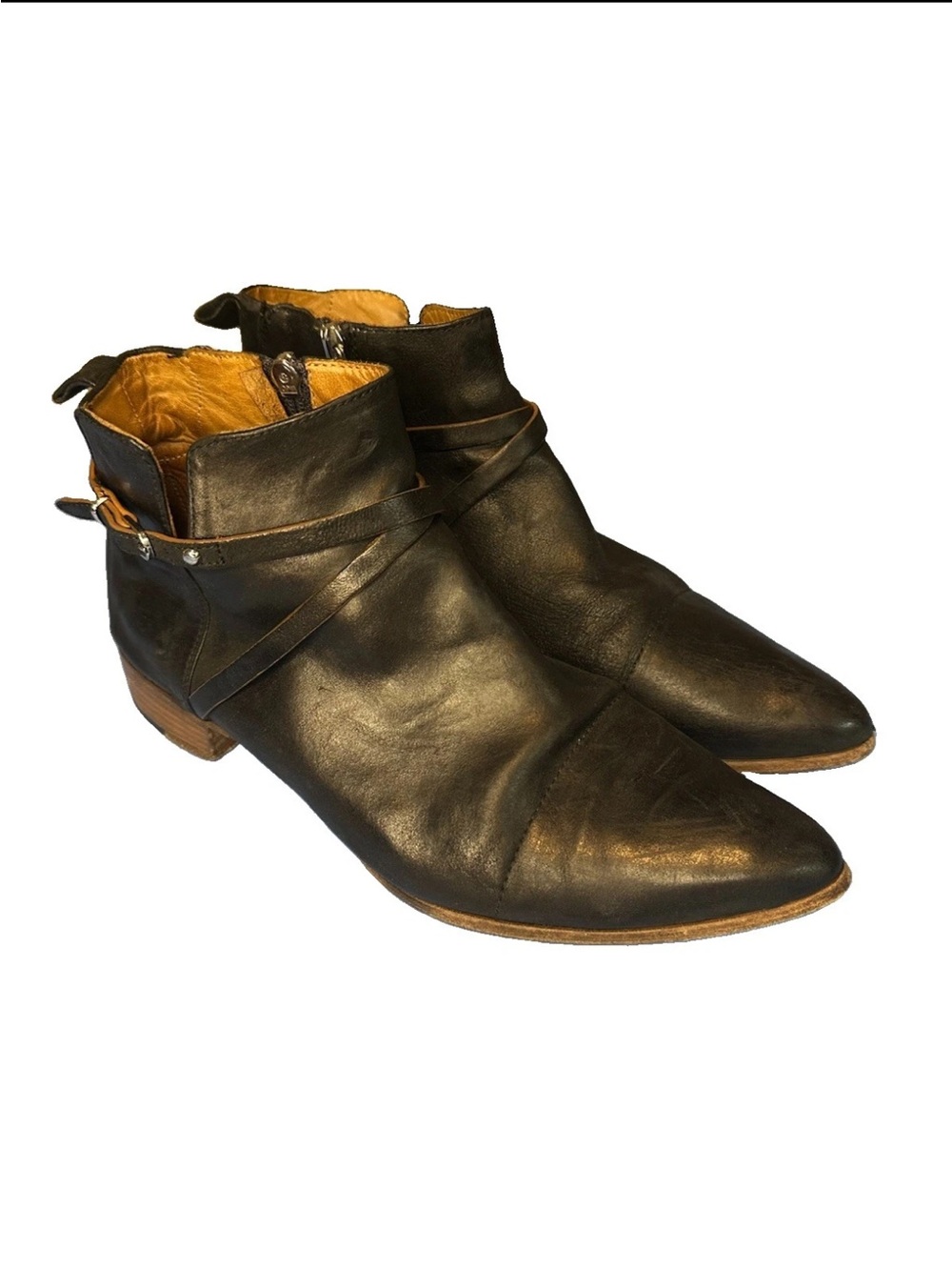 Alberto Fermani Gabriela Black Leather Ankle Boots Wrap Strap Zip Italy 39 1/2